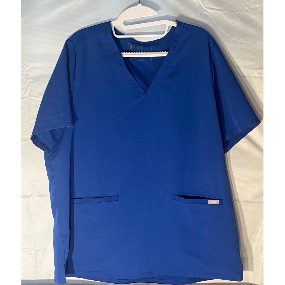 FIGS Casma V-Neck Scrub Top Royal Blue Women Size Lg 2-Pocket FIONx Medical